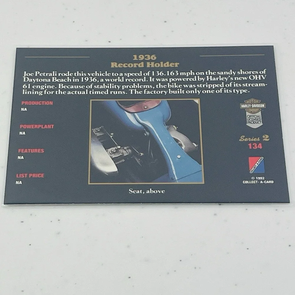 1992 Collect A Card Harley Davidson Series 2 1936 Record Holder Trading Card